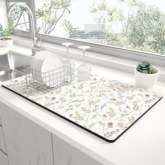 Rnivvi Dish Drying Mat for Kitchen Counter, 12 x 19" Cute Flower Theme Super by Rnivvi