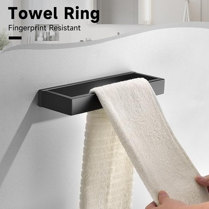 TNOMS Black Towel Bar Set, 5-Pieces Bathroom Hardware Set, 23.6 Inch Towel Rack - Image 3
