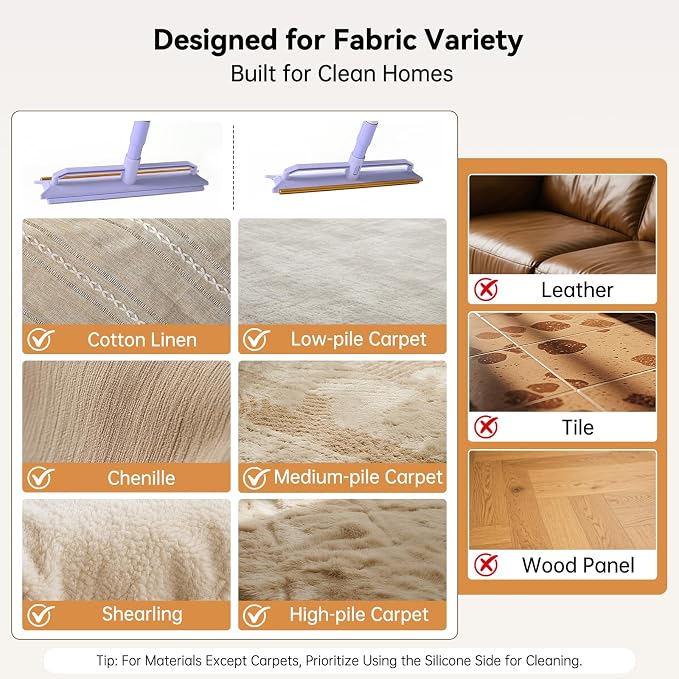Carpet Rake for Pet Hair Removal, 59” Adjustable Long Handle Carpet Scraper for - Image 7