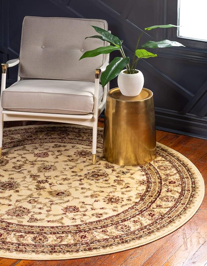 Unique Loom Voyage Collection Traditional Oriental Classic Intricate Design Area Rug (6' 0 x 6' 0 Round, Ivory/Gold)