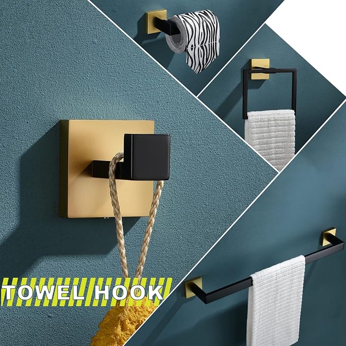 Bathroom Towel Bar Holder Sets Black and Gold 4-Piece Bathroom Hardware Set - Image 2
