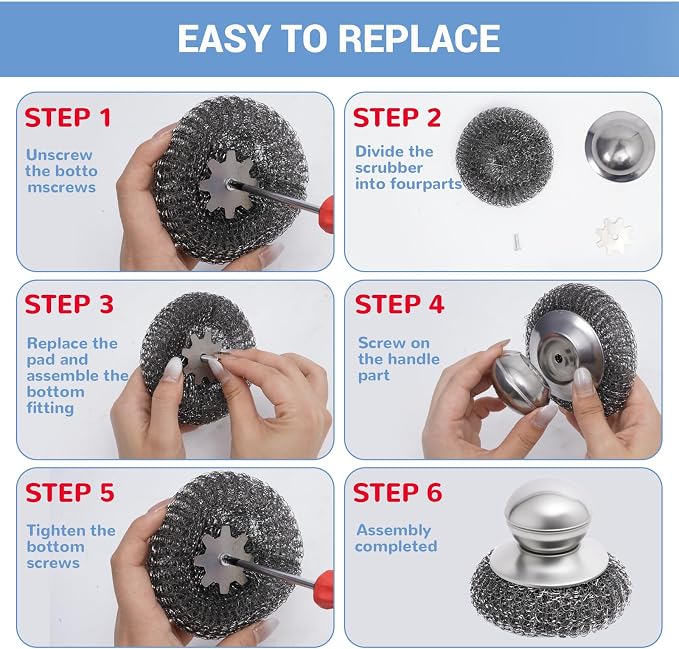 Steel Wool Scrubber with Handle, Metal Pan & Pot Cleaner - Image 6