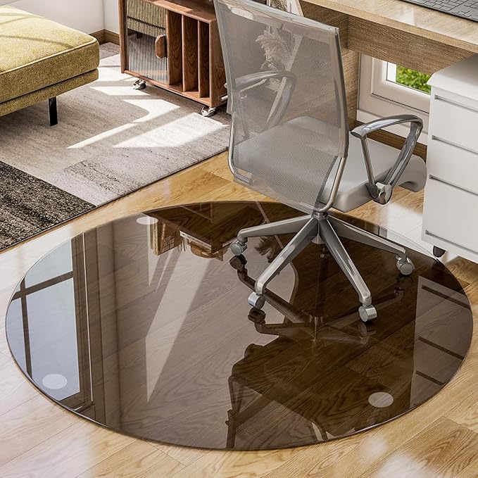 46" x 46" Round Tempered Glass Chair Mat by EASLY