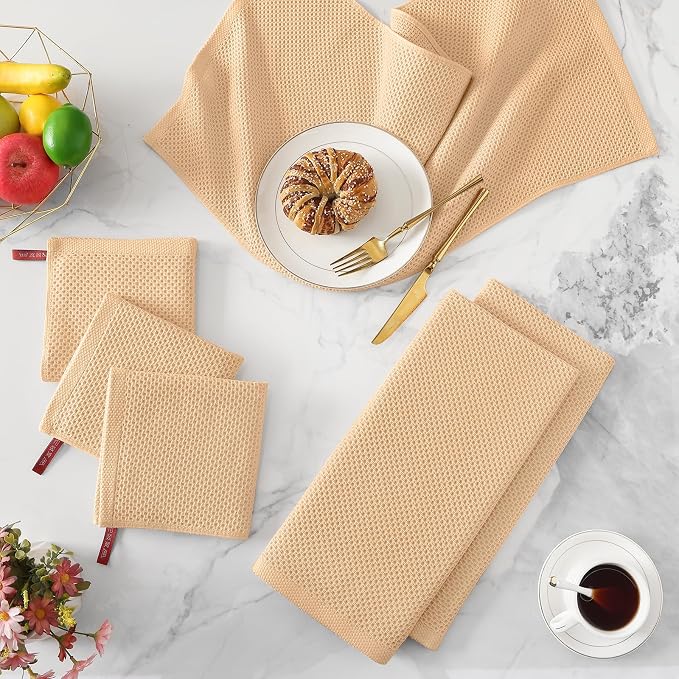 Kitinjoy 100% Cotton Waffle Weave Kitchen Hand Towels - Image 3