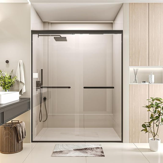 Double Sliding 44-48" W×72" H Shower Door, Semi-Frameless Sliding Glass Shower by TrumbeakFurniture