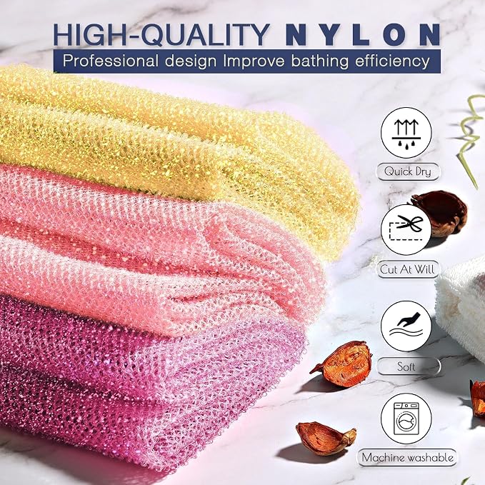 3 Piece Bright Style African exfoliating net Exfoliating Shower Set Long Bath - Image 4
