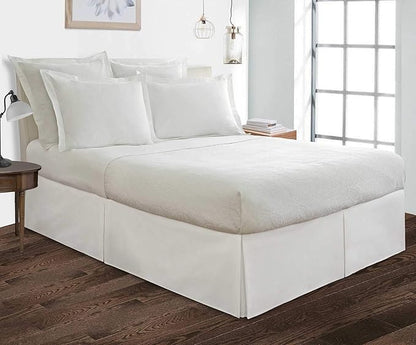 Bed Skirt - 100% Cotton 800 Thread Count Box Pleated Bed Skirt - Luxury Pleated Dust Ruffle, Hotel Quality Modern Bed Skirt, Easy Fit with 12 Inch Tailored Drop, Twin XXL, White