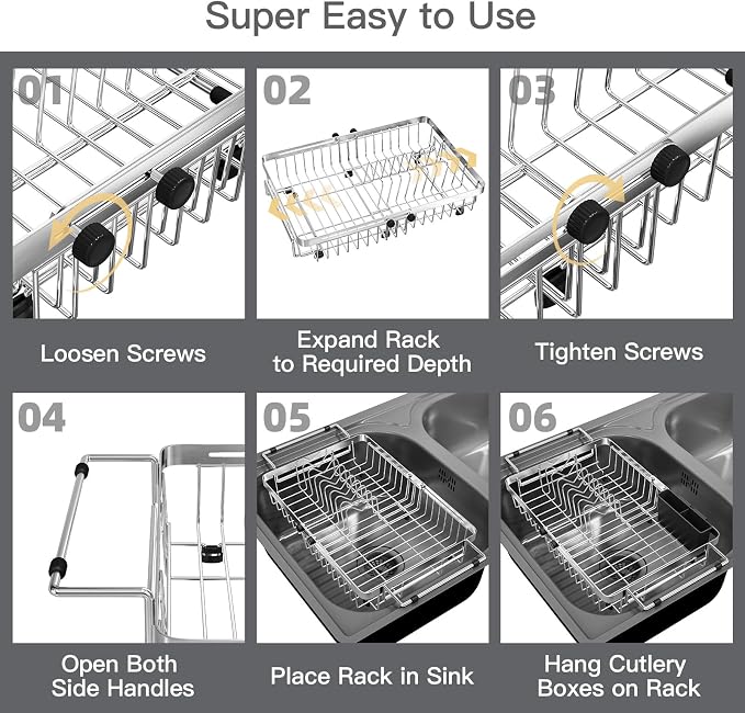 Small Expandable Over The Sink Dish Drainer Drying Rack in Stainless Steel Metal - Image 9