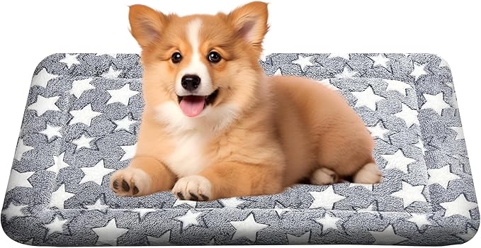Washable Dog Bed Plush Orthopedic Outdoor Crate Mat with Non-Slip Bottom,Luxe Soft Kennel Pad for Pets, Cozy Cage Cushion & Pet Sleeping Mattress Large Sized,Medium,Small Dogs,18 x 14 inch,Gray