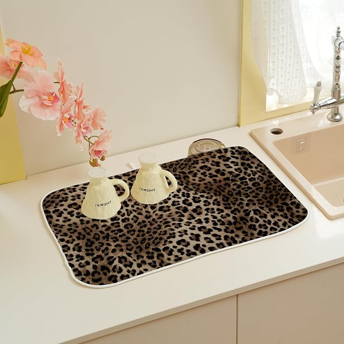 Brown Leopard Print Dish Drying Mats 18x24 Inches - Image 4