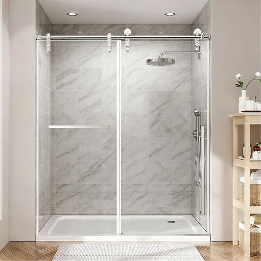 Frameless Shower Door, 44-48" W x 76" H 5/16" 8mm Glass Sliding Shower Doors by Tcwvwc