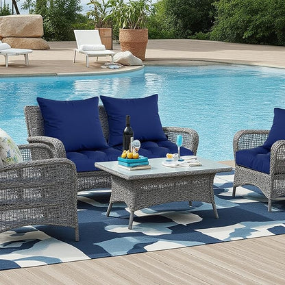 Waterproof Outdoor Chair Cushions Set of 2, Patio Cushions for Outdoor Furniture Water-Resistant & Fade-Resistant, Deep Seat & Back Cushion for Chair Sofa, 22x22 Inch (Navy)