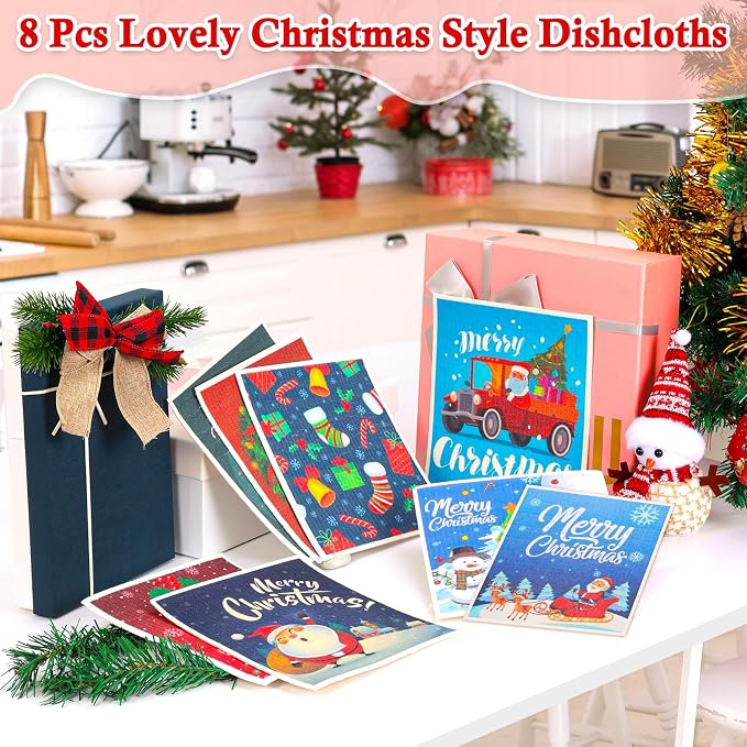 Lucomb 8 Pack Christmas Swedish Dishcloths Reusable, Kitchen Sponges Soft - Image 2