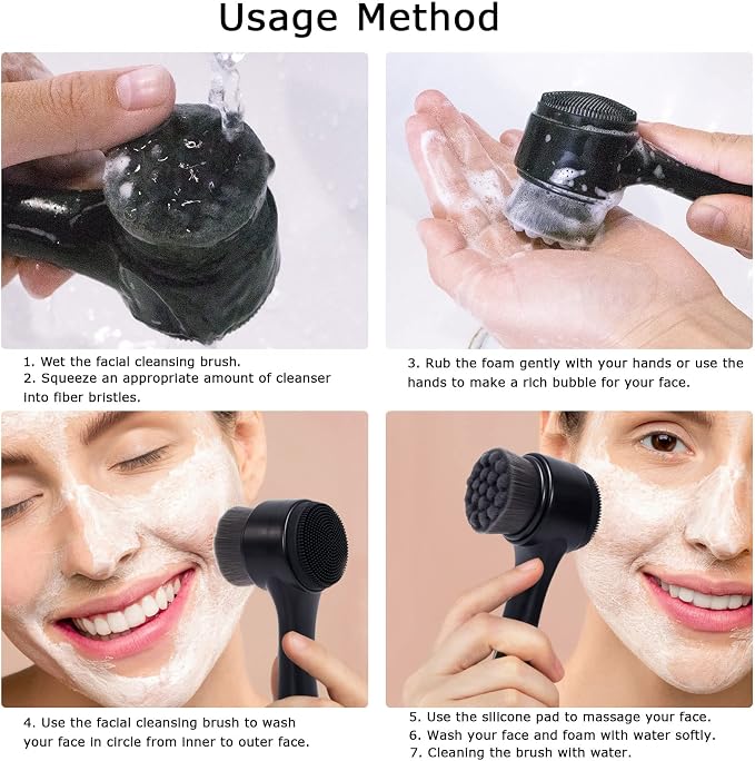 Face Brush 2 in 1, Facial Cleansing Exfoliating Scrubber Brush, Silicone Double - Image 5
