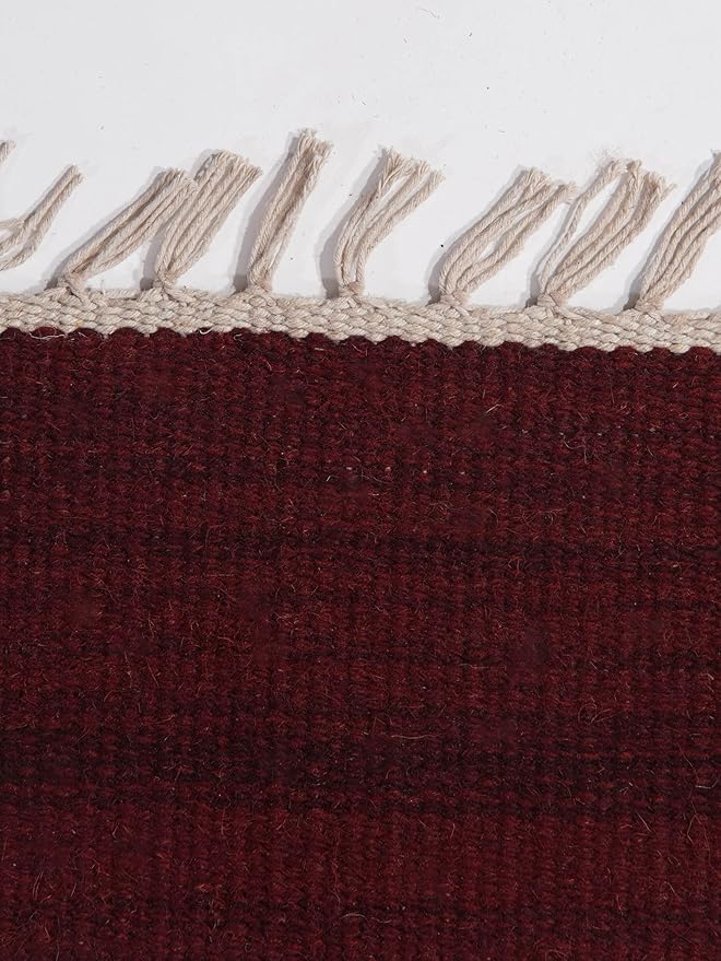 Rugsotic Carpets Hand Woven Flat Weave Kilim Wool ECO-Friendly Area Rugs - 8'x10', Rectangle Shape, Burgundy Color, Solid Plain Design, Low Pile Handmade Rugs for Living Room, Bed Room (D00111)