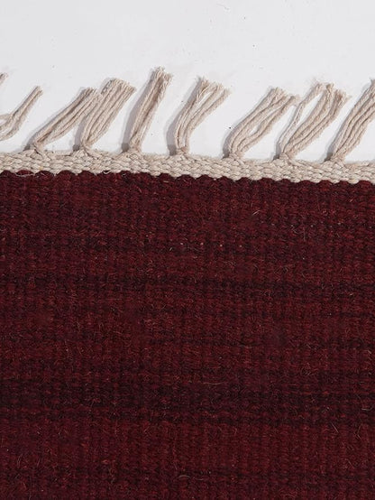 Rugsotic Carpets Hand Woven Flat Weave Kilim Wool ECO-Friendly Area Rugs - 6'x6', Square Shape, Burgundy Color, Solid Plain Design, Low Pile Handmade Area Rugs for Living Room, Bed Room (D00111)