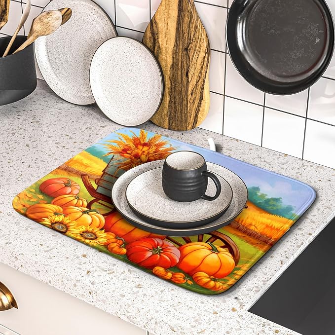 Thanksgiving Autumn Harvest Pumpkin Dish Drying Mat - Image 5