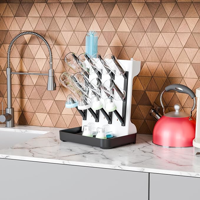SuoXing Baby Bottle Drying Rack Space Saving, Countertop Vertical Bottle Rack - Image 2