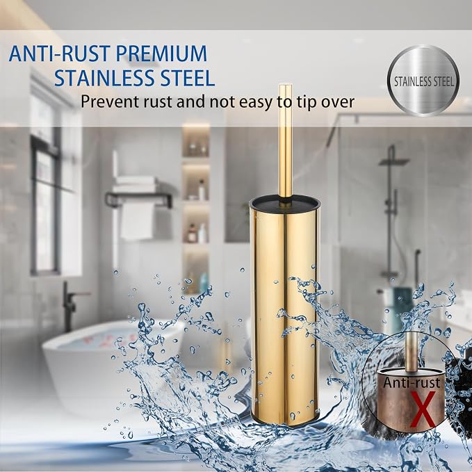 BGL Gold Toilet Brush and Holder, Stainless Steel Toilet Brush - Image 2