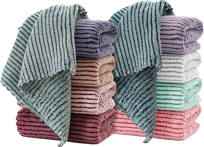 Microfiber Towels Cleaning 12"x12", 10 Pack Highly Absorbent Cleaning Towels by BEWDIO