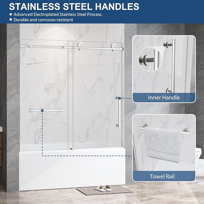 Frameless Tub Sliding Door, 5/16" Bathtub Shower Door - Image 7
