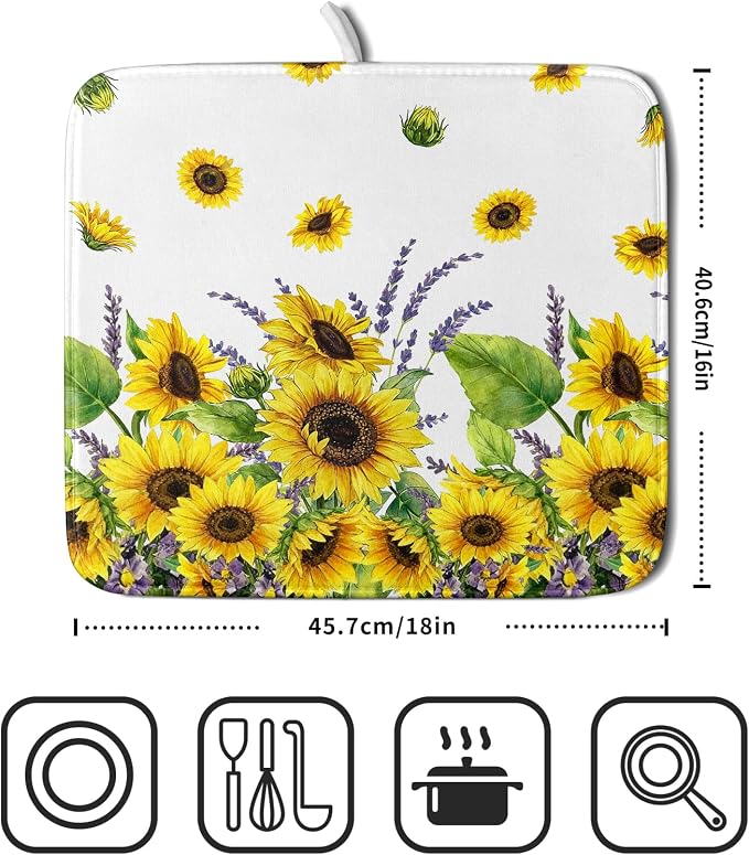 Sunflower Dish Drying Mat for Kitchen Counter 18x16 Inch Floral Lavender Drying - Image 4