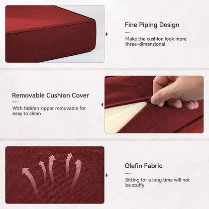 Luxury 6" Outdoor Cushions for Patio Furniture, 24x24x6" Thick Seat Cushion Set of 10, Fade Resistant Couch Chair Replacement Cushions High Density Deep Wicker Chair Cushion w/ Removable Cover, Red