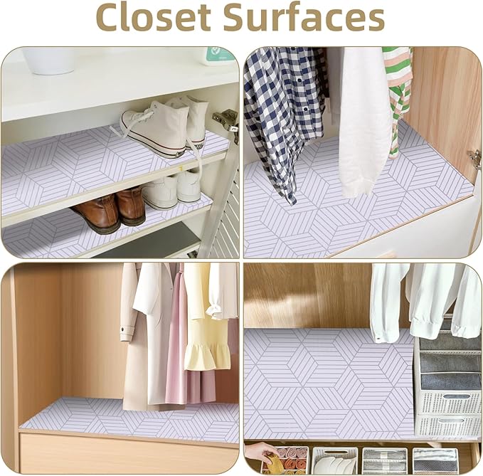 Shelf Liners for Kitchen Cabinets 12in x 10FT, Non Adhesive Cabinet Liner Strong Non-Slip Thickened Silver Geometric Easy to Clean for Shelf, Cabinet, Refrigerator with Knife and Tape Measure