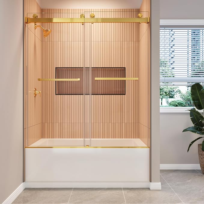 56-61" W x 66" H Bathtub Shower Door, Double Sliding Bathtub Glass Door by AHNDL