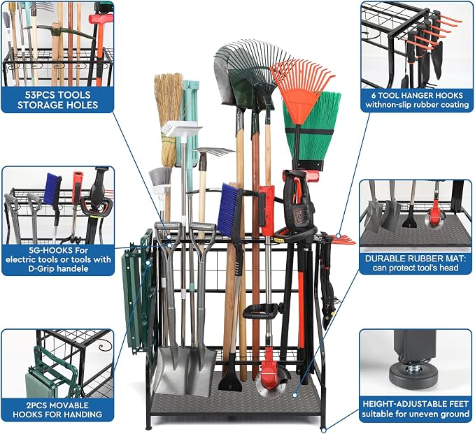 Garden Tool Organizer for Garage, Yard Tool Storage, Garden Tool Rack, for Shed - Image 3