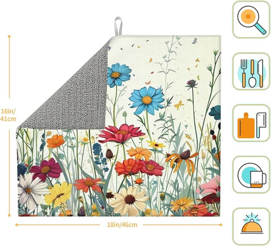 Butterfly Flowers Dish Drying Mat 16x18 Inch, Microfiber Absorbent Fast Dry Mat - Image 2
