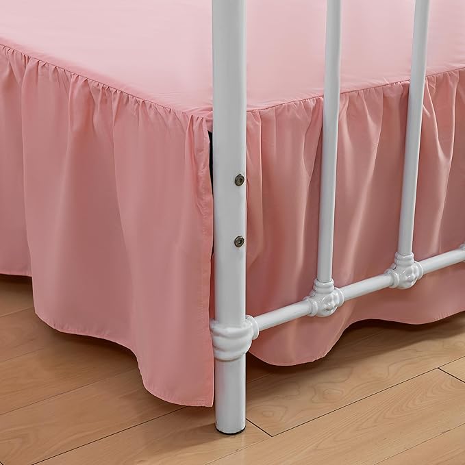 Bed Skirt Queen Size Ruffled Bed Skirt with Split Corners, 18 Inch Drop Dust Ruffle Bed Skirts with Platform, 18 Inch, Peach, Queen Size