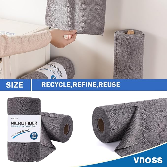 55 Pack Microfiber Cleaning Cloth Roll, Tear Away Reusable Towels, Ultra - Image 2