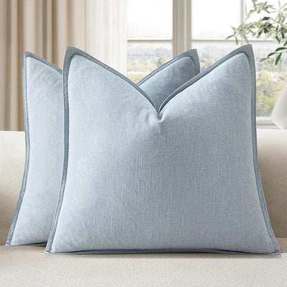 EMEMA Throw Pillow Covers Decorative Linen Pillow Covers 24x24 Inch Light Blue Boho Farmhouse Neutral Couch Throw Pillows for Bed Pack of 2 Accent Pillowcase Modern Sofa Cushion Livingroom Home