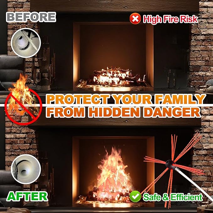 Bluesea 30 Feet Chimney Sweep Kit, Ergonomic Chimney Cleaning Kit, Extends Up - Image 3