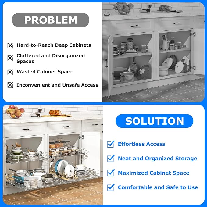 WelFurGeer 2-Tier Stainless Steel Pull Out Cabinet Organizer, Soft Close - Image 4
