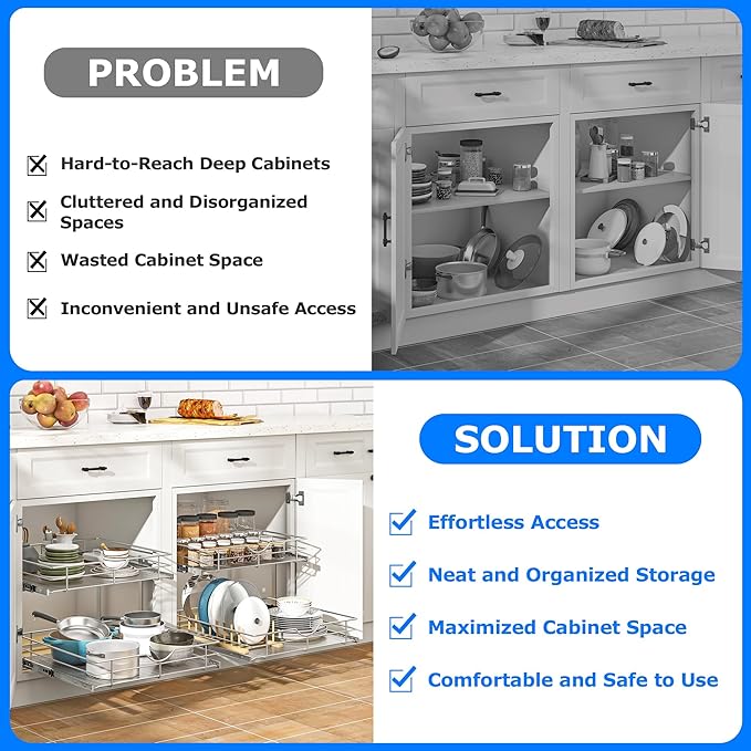 WelFurGeer 2-Tier Stainless Steel Pull Out Cabinet Organizer, Soft Close - Image 4
