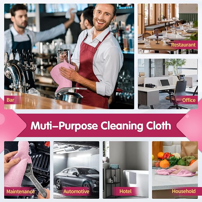 FIXSMITH Pink Microfiber Cleaning Cloth -Pack of 8, Highly Absorbent Cleaning - Image 7