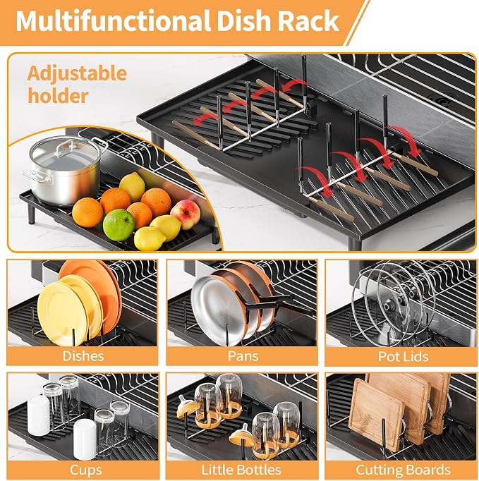 Dish Rack for Kitchen Counter, 304 Stainless Steel Dish Drying Rack, Expandable - Image 4