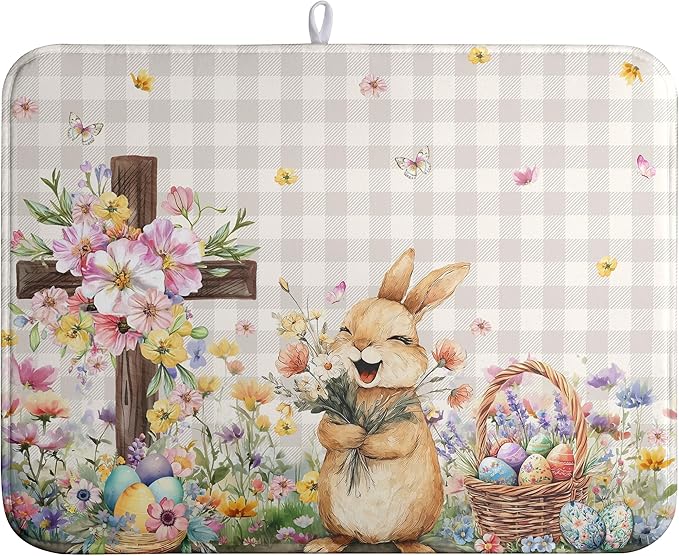 Easter Bunny Dish Drying Mats Spring Floral Dish Mat Easter Cross Eggs Drying by farg