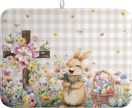 Easter Bunny Dish Drying Mats Spring Floral Dish Mat Easter Cross Eggs Drying by farg