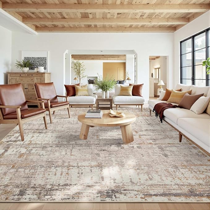 10x14 Extra Large Washable Area Rug, Soft Abstract Vintage Rug by Rugxara