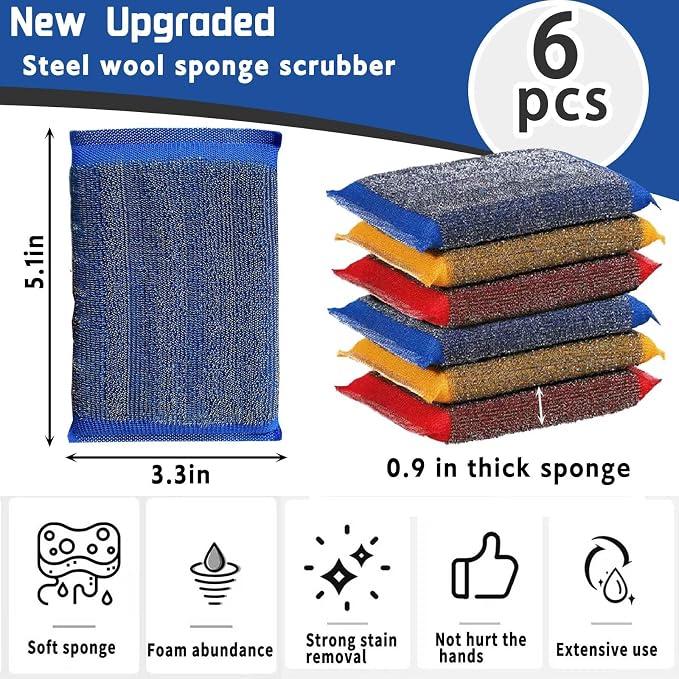 Kitchen Sponges for Dishes Steel Wool Scrubber Sponges for Kitchen Heavy Duty - Image 2