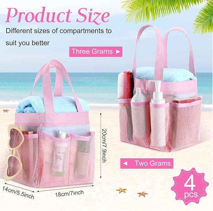 Hillban 4 Pcs Mesh Shower Caddy Portable Large Quick Dry Shower Caddy Basket - Image 2
