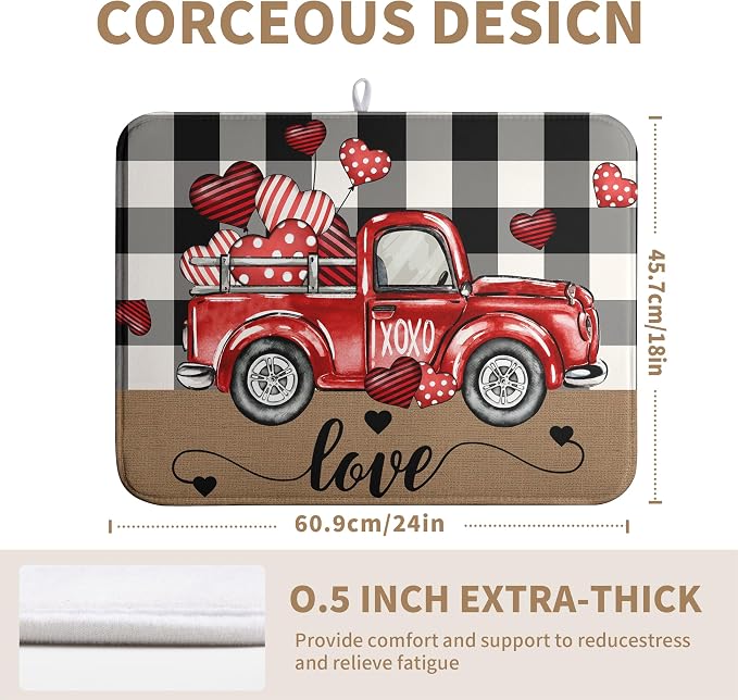 Valentines Dish Drying Mat Valentine Buffalo Plaid Hearts Kitchen Drying Pad - Image 5