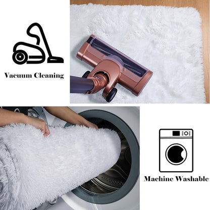 ONASAR White Area Rugs for Bedroom Fluffy, 4x6 Soft Shag Plush Bedside Rug, Living Room Indoor Floor Carpet, Washable Carpets for Nursery Kids Girls Boys Teen Baby Dorm Playroom Home Office Decor