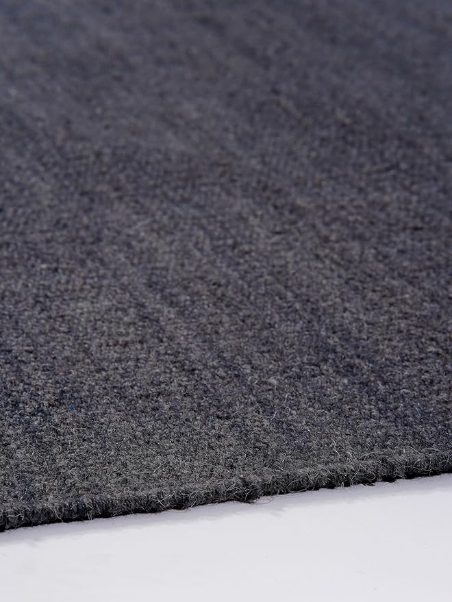 Rugsotic Carpets Hand Woven Flat Weave Kilim Wool ECO-Friendly Area Rugs - 6'x6', Square Shape, Charcoal Color, Solid Plain Design, Low Pile Handmade Area Rugs for Living Room, Bed Room (D00111)