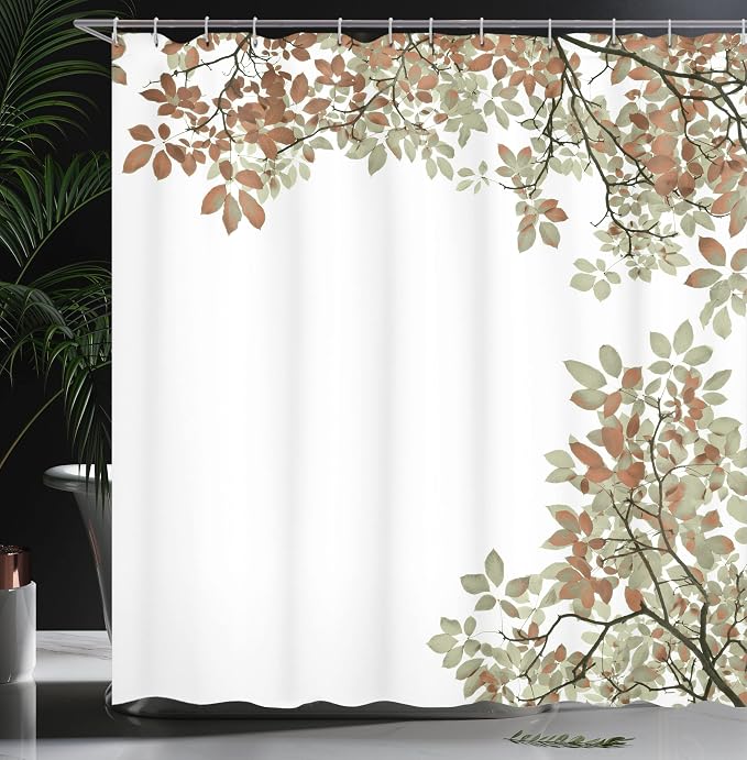 Ambesonne Leaves Shower Curtain, Broad Leaves Close-up Background Autumnal - Image 3