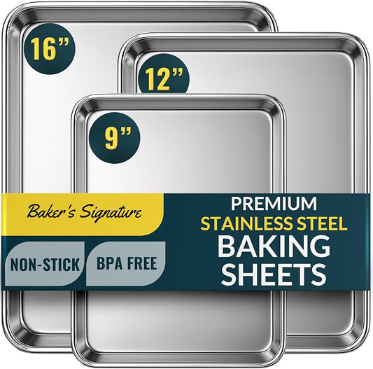 Baker’s Signature Stainless Steel Cookie Sheet Pan, Stainless Steel Baking by BakersSignature