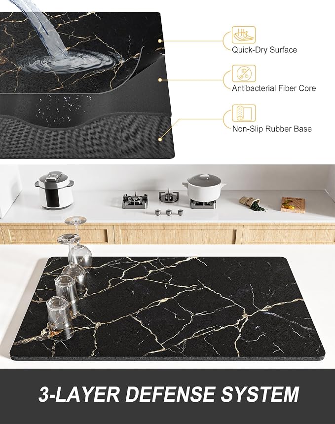 Rnivvi Dish Drying Mat for Kitchen Counter, 12 x 19" Cute Marble Super - Image 4